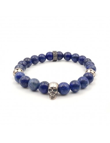 Bracelet perles Lapis Lazuli bleu et Tête de Mort Jadium