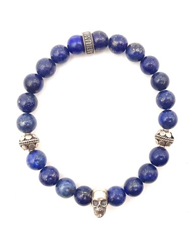 Bracelet perles Lapis Lazuli bleu et Tête de Mort Jadium