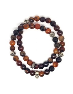 Bracelet Jadium double rang perles Agate rouge multi-tons et argent 2