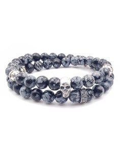 Bracelet Jadium double obsidienne flocon de neige et argent massif