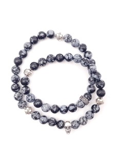 Bracelet Jadium double obsidienne flocon de neige et argent massif 2