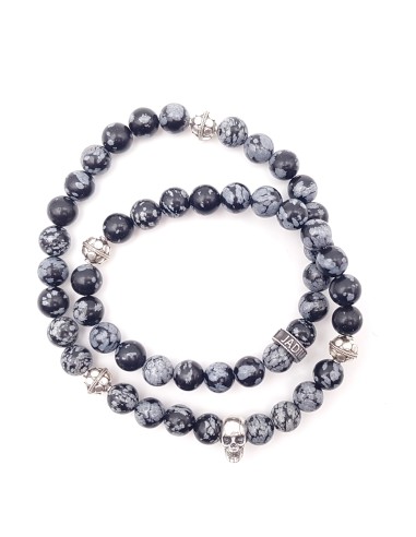 Bracelet Jadium double obsidienne flocon de neige et argent massif