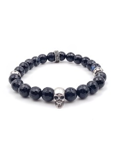 Bracelet en agate à facettes noir et argent 925