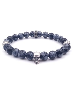 Bracelet en perles obsidienne flocon de neige et argent 925