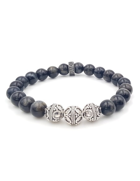 Bracelet Djoelah de Jadium argent et obsidienne marron polie or