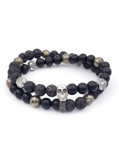 Ghot Skull Double rang jadium bracelet argent massif