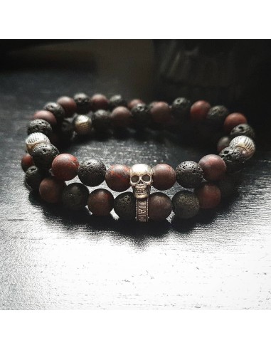 Gardner skull en pierre de lave et oeil de taureau mat, argent massif