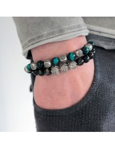Bracelet perles oeil de tigre bleu royal et argent massif 2