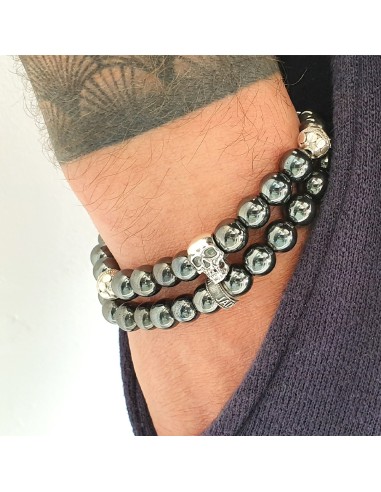 bracelet hematite tete de mort