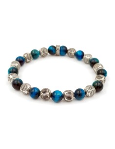 Bracelet perles oeil de tigre bleu royal et argent massif