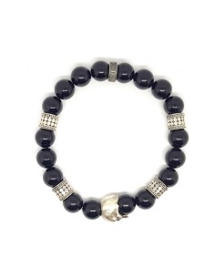 Bracelet onyx et crane argent massif 2