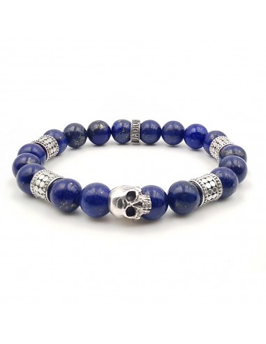 Bracelet perles Lapis Lazuli bleu et Tête de Mort Jadium