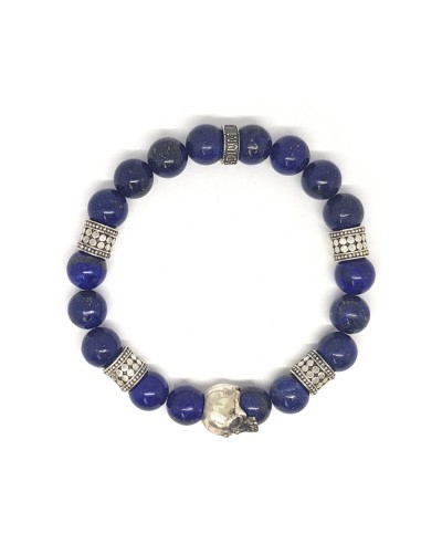 Bracelet perles Lapis Lazuli bleu et Tête de Mort Jadium
