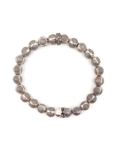 Bracelet exclusive, perles, skull et rondelle Jadium en argent massif