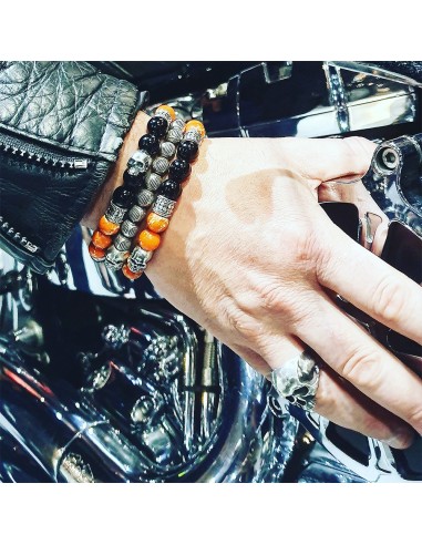 Chicago skull, bracelet homme en onyx noir, régalite et argent 925