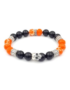 Chicago skull, bracelet homme en onyx noir, régalite et argent 925