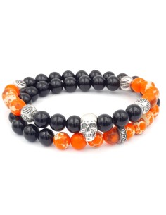 Bracelet Tulsa double rang en onyx noir et régalite, argent 925