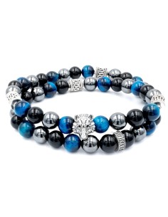 Bracelet onyx, hematite et oeil de tigra bleu royal du tatouage loup de Johnny