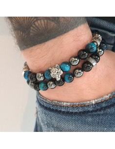 Bracelet onyx, hematite et oeil de tigra bleu royal du tatouage loup de Johnny 2