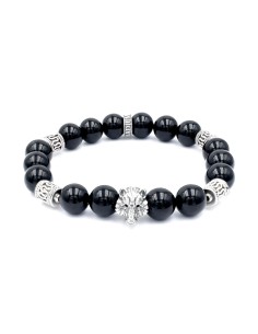 Bracelet en onyx noir et loup argent du tatouage de Johnny