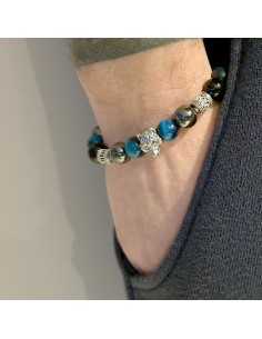 Bracelet onyx, hematite et oeil de tigra bleu royal du tatouage loup de Johnny 2