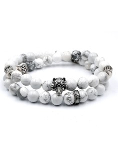 Bracelet tatouage Loup de Johnny en Howlite blanche