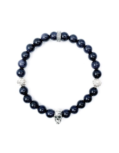 Trinity Skull, pierre de sable bleu et argent massif