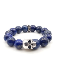 bracelet Homme lapis lazuli et skull 14 mm Jadium