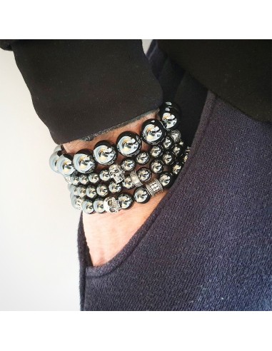 Bracelet Jadium en hématite et crane en argent massif made in france