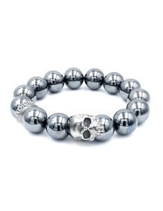 Bracelet en hématite 14 mm et tête de mort