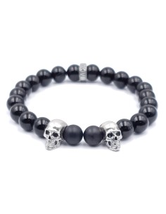 Dynasty Duo, tête de mort et rondelle Jadium en argent massif, perles en onyx noir