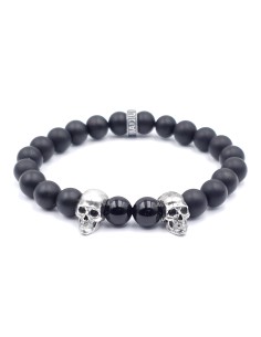 Dynasty Dark Duo, tête de mort et rondelle en argent et onyx noir