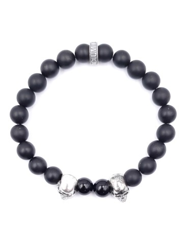 Dynasty Dark Duo, tête de mort et rondelle en argent et onyx noir