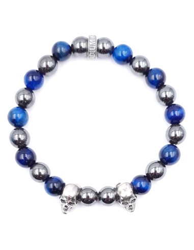 Elzy Silver Duo, bracelet en argent et perles (Hématite et Oeil de tigre bleu)