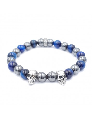Elzy Silver Duo, bracelet en argent et perles (Hématite et Oeil de tigre bleu)