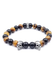 Bracelet Savannah Duo skull en onyx noir et oeil de tigre