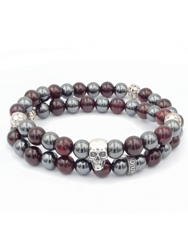 bracelet perles argent hematite grenat crane