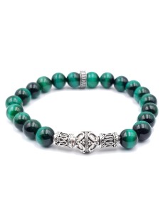 Bracelet argent massif en oeil de tigre vert