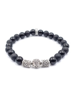Bracelet argent massif en alternant onyx noir et brillant et perles argent 925