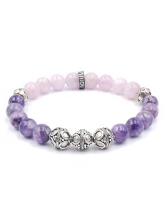 Bracelet argent massif alternant Kunsite et charoite et perles balinaises argent massif