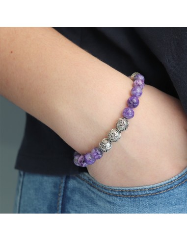 Bracelet Femme argent 925 avec perles Kunsite et charoite et perles bali