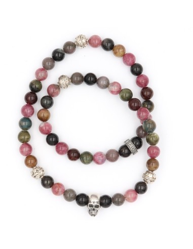 Bracelet femme tourmaline argent 925 avec crane