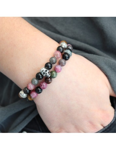 Bracelet femme tourmaline argent massif skull