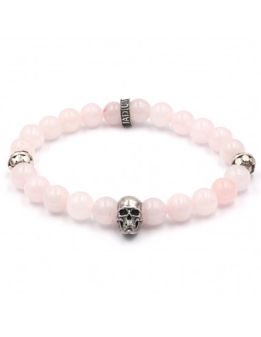 Bracelet quartz rose perles argent 925 et skull
