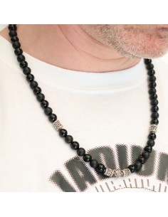 Collier homme femme en onyx noir et argent 2