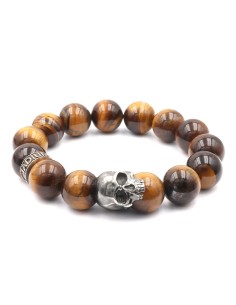 Bracelet Homme oeil de tigre marron et argent