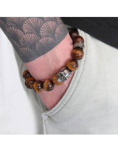 Bracelet Homme oeil de tigre marron et argent 2