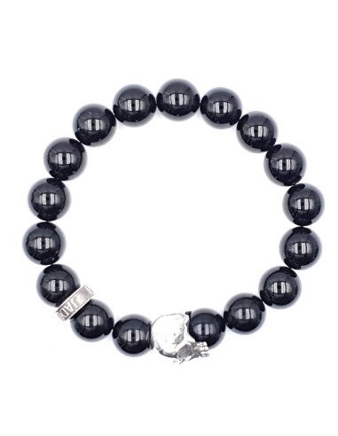 bracelet Jadium pour homme onyx noir et  crane en argent massif
