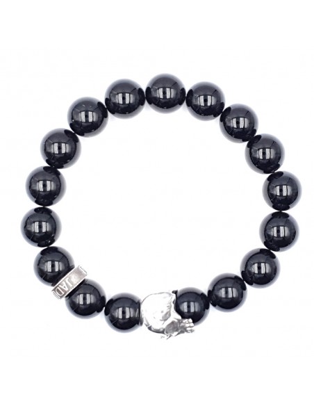 bracelet Jadium pour homme onyx noir et  crane en argent massif