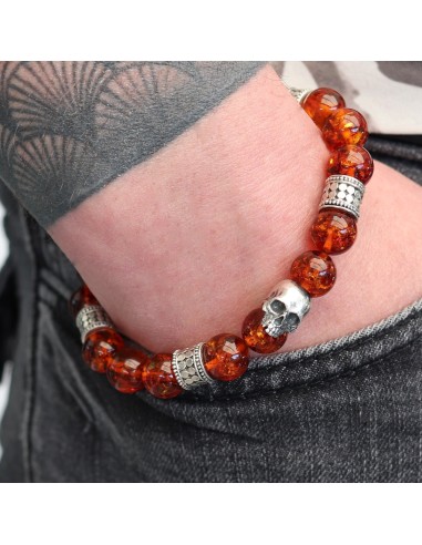 Bracelet perles ambre avec crane et argent 925
